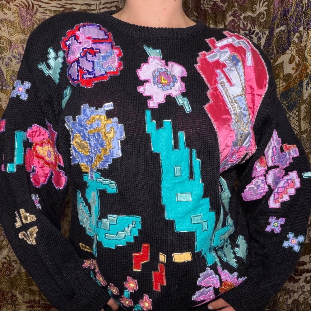 Vintage 80's/90's Beaded Abstract Artsy Oversized Structured Sweater Size L